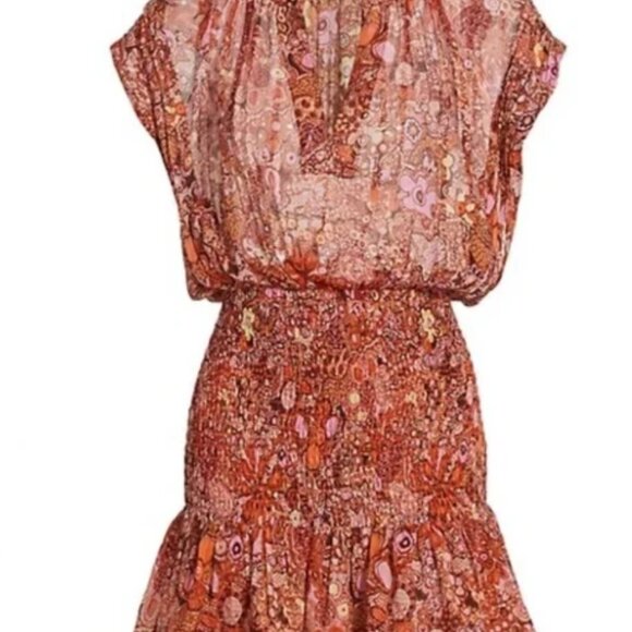 A.L.C. Carly Smocked Print Silk Mini Dress, Size 2 - Picture 5 of 14